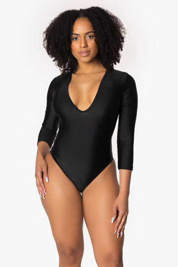 Body de escote profundo con mangas tres cuartos y pedido grupal personalizado